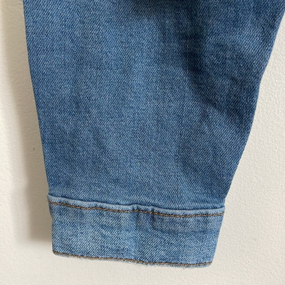 JONATHAN SIMKHAI STANDARD Mirage Patchwork Distressed Denim Blue Jean Jacket - Picture 8 of 17